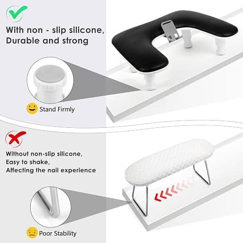 LIONVISON Arm Rest for Nails Tech: U Shaped Adjustable Height Armrest | Ergonomic Nail Hand Rest Stand PU Leather with Rotating Phone Holder for Nail Salon Manicurist - Long-Lasting Black thumbnail 5