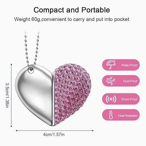 RAOYI 32GB Heart Shape USB 2.0 Flash Drive Crystal Memory Stick Thumb Drive Pen Drive Jump Drive Jewelry Pendant Necklace with Key Chain-Pink thumbnail 2
