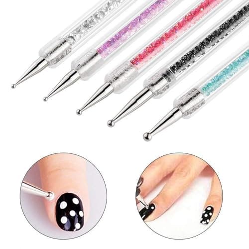 Nail Art Brushes Set, 5 Pcs Double End Nail Art Brushes Kit Professional Manicure Tools Kit with Painting Dotting Line Pen for Nail Art Design (Purple, White, Black, Blue, Pink) thumbnail 4