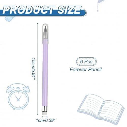 PATIKIL Forever Pencil, 6 Pcs Mechanical Sharpened Cute Metal Pencils Set for Coloring Book Sketch Drawing Writing Art Beginner, Purple thumbnail 3