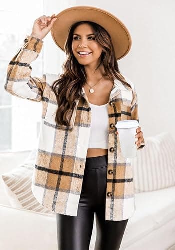 Beaully Women's 2025 Fall Clothes Plaid Shacket Jacket Long Sleeve Button Down Flannel Shirts Fashion Jacket thumbnail 4