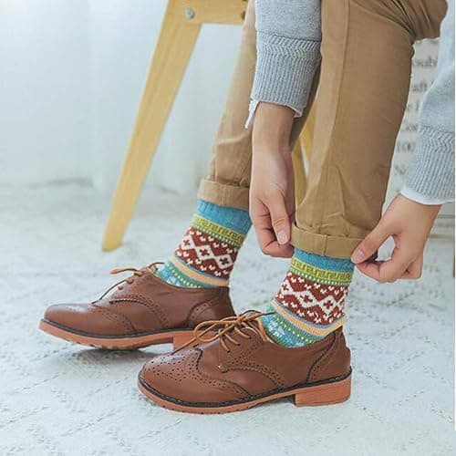 YZKKE 5Pack Womens Vintage Winter Soft Warm Thick Cold Knit Wool Crew Socks, Multicolor, free size thumbnail 2