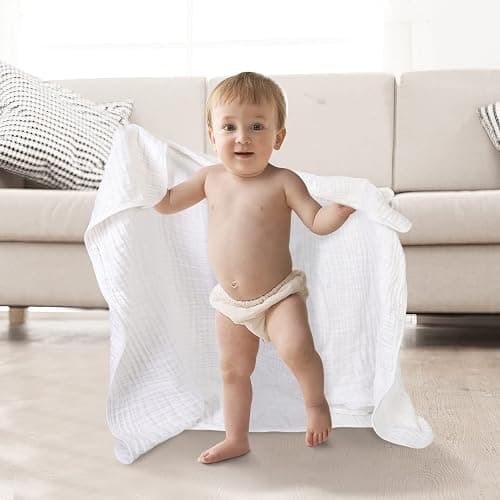 Muslin Baby Bath Towels,3 Pack,6Layer Large 40"x40", Natural Cotton,Pink | Ultra Soft and Absorbent,Infant Toddler Blanket Towel, Unisex Suitable for Girls and Boys,Newborn Essential,Quick-drying thumbnail 2