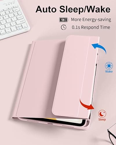 ZKTUYU for iPad (A16) 11th/10th Generation Case with Keyboard 11/10.9 inch 2025/2022, Detachable Wireless Bluetooth Keyboard Case Thin & Light with Built-in Right Side Pencil Holder (Pink) thumbnail 6