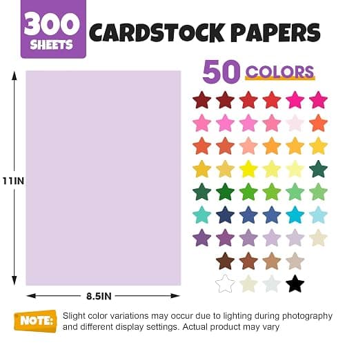 300 Sheets 8.5" X 11" Colored Cardstock, 50 Assorted Colors Construction Paper Card Stock Printer Paper for Printing, Card Making, DIY Crafts, School Supplies,Party Decorations (180GSM/65LB) thumbnail 2