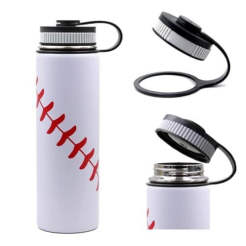 22 oz Baseball Water Bottle, Sports Flask Metal Travel Tumbler with 2 Lids, Stainless Steel Double Wall Vacuum Insulated Leak Proof Thermo Water Bottles, Baseball Accessories Gifts for Mom Boys Girls thumbnail 3