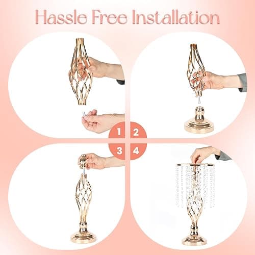 SOCROTO 10 Pcs Crystal Flower Stand Gold Wedding Centerpieces 16.9 Inch Tall Gold Vase with Chandelier Metal Wedding Centerpiece Vase for Birthday Party Reception Festivals Party Decor (S-16.9inch) thumbnail 7