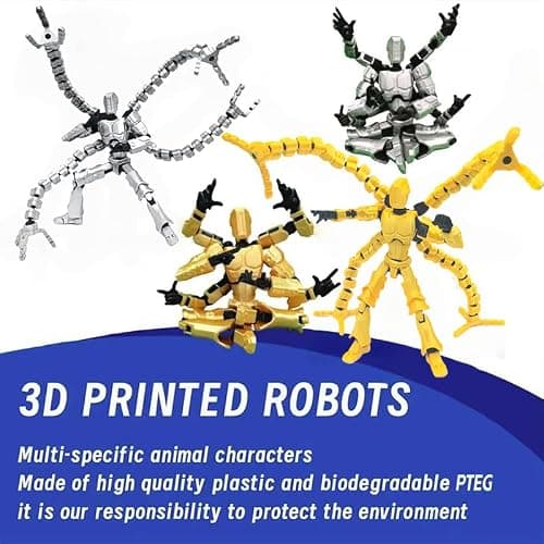 T13 3D Action Figure Set (Assembly Completed) 2 Pcs, 3D Printed Multi-Jointed, Titan 13 Action Figures, Multi-Articular Lucky Mobile Robot Nova,Desktop Decorations for Game Lovers Toys (Sliver Gold) thumbnail 4