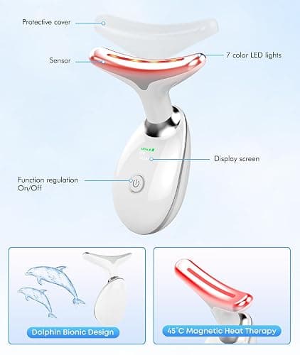 SDKWDH Red-Light-Therapy-for-Face-and-Neck, 7 Color Face Massager Tool for Wrinkles, Double Chin, Vibrating Facial Massager with Thermals for Skin Care, Glossy White thumbnail 4