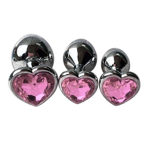 3Pcs Anal Plug Sex Toys, Metal Anal Butt Plugs Training Kit with Heart-Shaped Jewelry Base Adult Sex Toys & Games for Women Men Couples Beginners Large/Medium/Small,Pink - Image 1