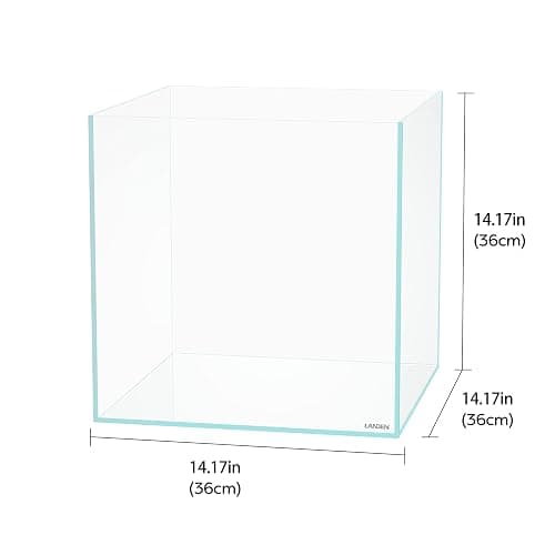 LANDEN 36C 11.5 Gallon Cube Rimless Low Iron Aquarium Tank,W14.2×D14.2×H14.2 in(36x36x36cm) 5mm Thickness with Nano Foam Leveling Mat Included thumbnail 2