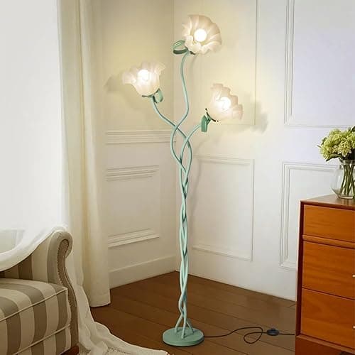 Flower Standing Lamp for Bedroom, Cute Corner Floor Lamp with Flexible Gooseneck,3 Light Floor Reading Lamp with 3 Color Temperatures, Bulbs Included, LED Tall floor Lamp for Living Room Corner(Green) - Image 1