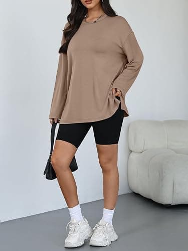 Trendy Queen Oversized Side Slit Tshirts for Women Long Sleeve Workout Tops Fall Fashion Gym Casual Tees Basic Y2K Clothes thumbnail 6