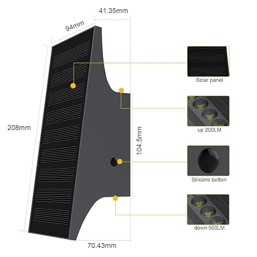 SOTTLOT Solar Outdoor Lights, 3000K 700LM Solar Wall Lights Outdoor Up and Down, Dimmable Solar Sconce Lights, IP65 Waterproof Outdoor Solar Lights for Yard Patio Garage Porch, 1pcs - 3000K - 1pcs thumbnail 4