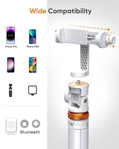EUCOS 62" Tripod for iPhone, Sturdy Selfie Stick Tripod with Remote & Lightweight Phone Stand, Solidest Portable Cell Phone Tripod, Compatible iPhone Pro Max/Android [White] thumbnail 5