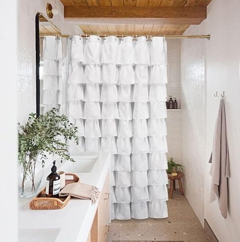 Volens White Shower Curtain Fabric Ruffle for Bathroom,72in Long thumbnail 8