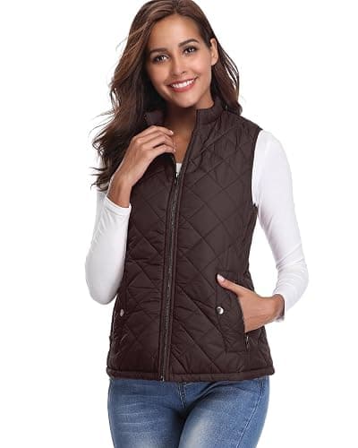 Fuinloth Women's Quilted Vest, Stand Collar Lightweight Zip Padded Gilet thumbnail 7
