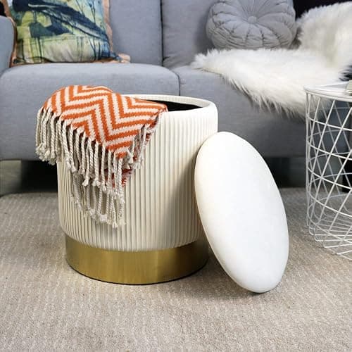YYW HOME Round Ottoman with Storage Set of 2 Vanity Stool Foot Rest with Removable Lid White Velvet Storage Ottoman Stool for Living Room and Dorm thumbnail 9