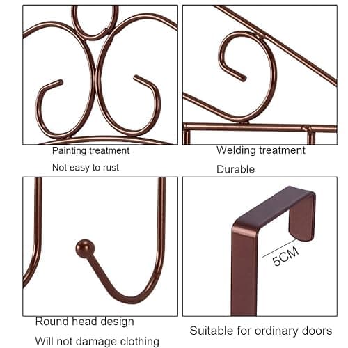 eywlwaar Over The Door Hooks Door Hanger Heavy Decorative Metal Rack for Home Use Hats Coats Key Bag Clothes Scarfs Door Hook thumbnail 5