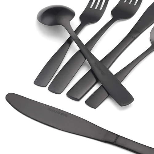 Matte Black Silverware Set, Satin Finish 20-Piece Stainless Steel Flatware set, Tableware Cutlery Set Service for 4, Utensils for Kitchens, Dishwasher Safe thumbnail 5