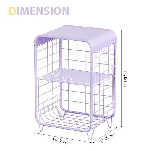 APEXCHASER Cute Kids Nightstand,Metal Side Table,3 Tier End Table with Storage,Vintage Bedside Table,Girls Bedroom Furniture,Coffee Table for Living Room,Bedroom,Dorm,Purple thumbnail 3