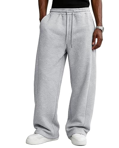 Men's Baggy Sweatpants Fleece Wide Leg Lounge Pants Drawstring Waist Loose Fit Cotton Jogging Sweat Pants with Pockets thumbnail 2