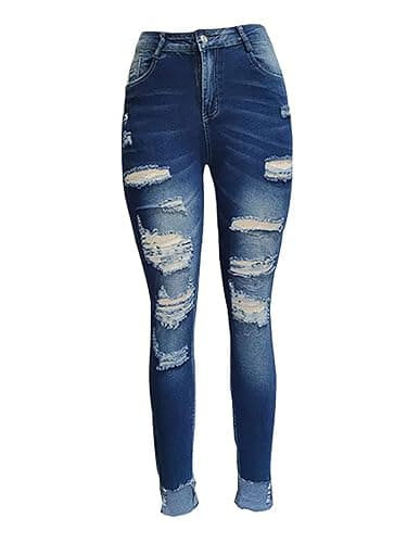 KUNMI Women's Ripped Mid Waisted Boyfriend Jeans Loose Fit Distressed Stretchy Denim Pants thumbnail 3