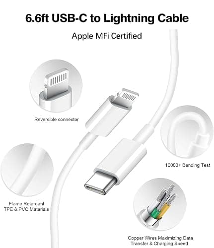 20W Dual Port Fast Charger for iPad 9th 8th 7th 6th 5th Generation 10.2 inch, iPad Air 3/2, iPad mini 5/4/3, Foldable Wall Charger with 6.6ft USB-C to Lightning Fast Charging Cable thumbnail 7