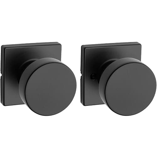 Kwikset Pismo Interior Passage Door Knob, Handle For Closet and Hallway Doors, Non-Locking Doorknob in Matte Black, with Microban Protection, Square Rose - Matte Black - Square Rose - Passage - Image 1