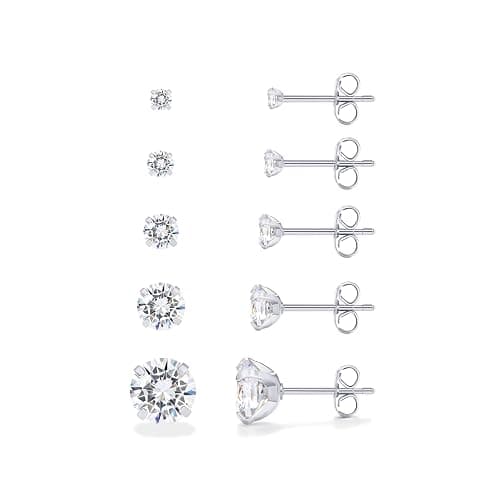PAVOI Waterproof Five Pairs Stud Earrings for Women - 14K Gold Plated Stainless Steel Pack of 5 Cubic Zirconia Earrings for Men and Women - Hypoallergenic Premium CZ Studs Set - Image 1