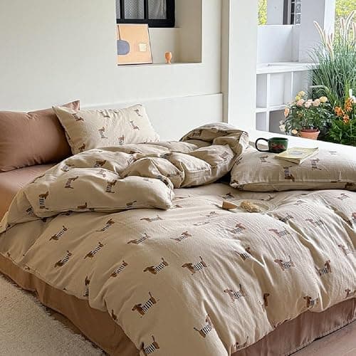 Lanqinglv Bettwäsche 135x200 cm Mädchen Dackel Hellbraun Braun Kinder Bettwäsche aus Microfaser, ÖKO-TEX Bettwäsche Set - Bettbezug mit Reißverschluss und 1 Kissenbezug 80x80 cm thumbnail 3