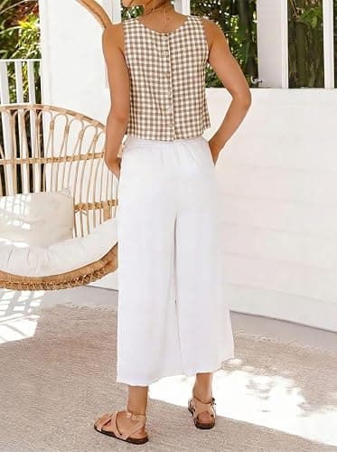 IDEALSANXUN Womens Gingham Crop Tank Tops 2026 Spring Summer Sleeveless Vest Top thumbnail 4