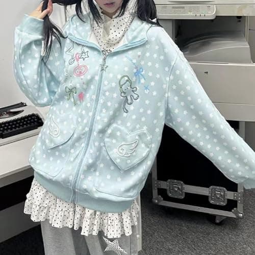 OANTGM Whimsy Twee Kawaii Cute Sweatshirts Cutecore Zip Up Hoodie | Harajuku Y2k 2000s Preppy Aesthetic Clothes thumbnail 2