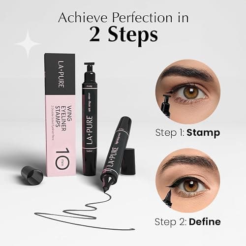 LA PURE Waterproof Liquid Eyeliner Stamp Winged Eyeliner Tool 2x Cat Eye - Winged & Fine Tipped Pen Eyeliner Stencil Smudge Proof Black Eye Liner Tiktok Trend Items Wing Stamp - Black 10mm thumbnail 9