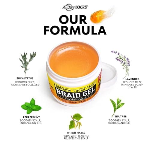 AllDay Locks Braid Gel (Bucket) | Extreme Hold, High Shine | Frizz & Flake-Free Edge Control | Tea Tree, Lavender, Peppermint Oil | Slick & Style Braids, Locks, Twists, Cornrows | 64 oz thumbnail 4