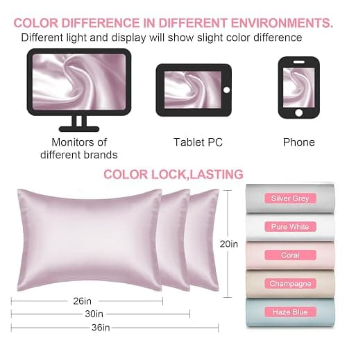 Mulberry Silk Pillow Cases Standard Size with Hidden Zipper, Ultra Smooth and Soft Breathable Cooling Silk Satin Pillowcase for Hair and Skin, Gifts for Women Men (Lavender, 20x26 Inches, 1 Pack) thumbnail 2