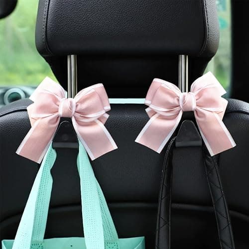 Mandark 2PCS Car Seat Headrest Hooks, Cute Bow Vehicle Hooks for Purses and Bags, Automotive Purse Hook Hanger Interior Decoration Accessories, Universal for SUV, Sedan, Truck (Pink Line) thumbnail 6