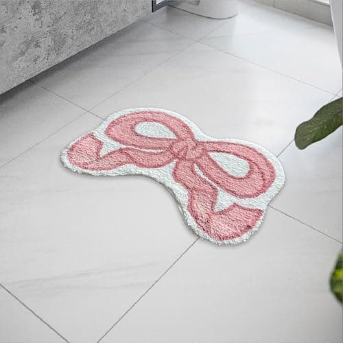 Luxape Bow Rug - Bow Shaped Bathroom mat - Handmade & Premium- 30in (75cm) - Pink bathmat - Designer Rugs - Aesthetic Room Decor - Cute Room Decor Coquette bathmat Rug thumbnail 6