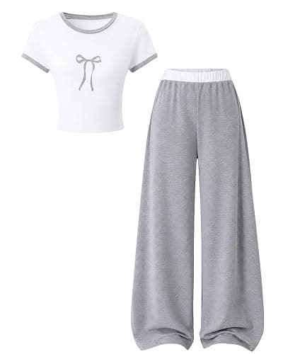 Azmxynol Tween Girls Clothes 2 Piece Outfit T-Shirt Top + Wide Leg Pants Girl Trendy Clothing Set, Sizes 7-16 Years - Image 1