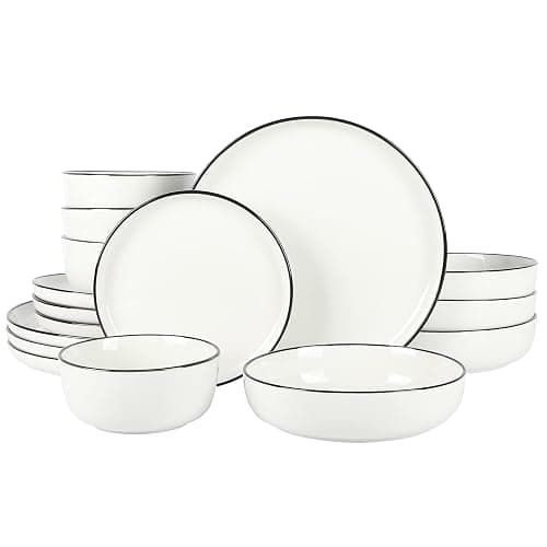 Gibson Home Oslo 16 Piece Porcelain Dinnerware Set,White w/Black Rim Rim, Service for 4 (16pcs) - Image 1