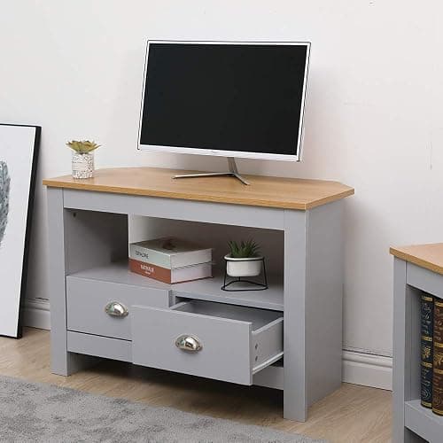 Kingwudo® Living Room 3 Pieces Set Furniture (Lamp Table and Coffee Table and Corner TV Unit) Modern Cabinets Set Grey+OakColor or White+Oak Color (Grey+Oak Color) thumbnail 5