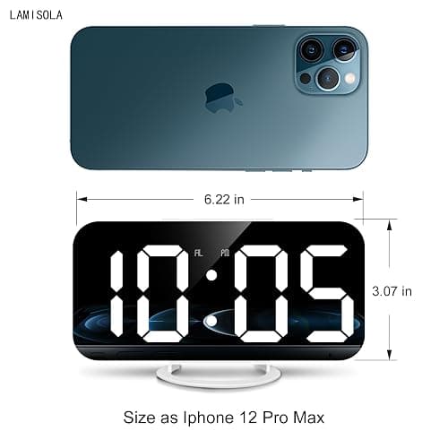 Lamisola White Digital Alarm Clock for Bedrooms, Large LED Mirror Despertador Digital Clocks, Nightstand Bedside Desk Table Clocks for Bedroom Office Living Room, USB Powered thumbnail 2