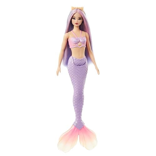 Barbie Mermaid Doll with Pink & Lilac Fantasy Hair & Headband Accessory, Toy with Shell-Inspired Bodice & Lavender Tail thumbnail 6