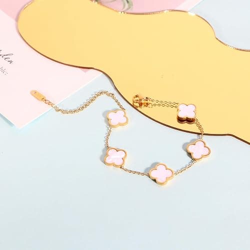 WSupikio Trendy Link Bracelets for Women 18K Gold Plated Clover Adjustable Lucky Bracelet Mother's Day Gift thumbnail 3