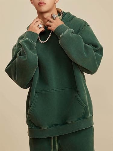 hathne Men's Oversized Hoodies Sweatshirt Cotton Wash Hooded Baggy Pullover Hoodies Vintage Winter Spring thumbnail 4