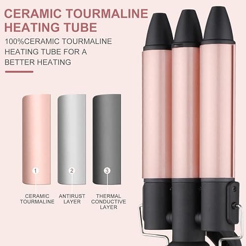 3 Barrel Curling Iron Wand Set Ceramic Hair Curler Beach Waves Hair Waver Crimper Tool for Women 1 Inch 25mm Triple Barrel Fast Heating HairStyling Tools (Black) thumbnail 4