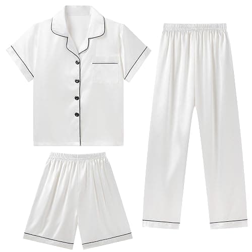 DIPUG 3 Piece Girls Silk Pajamas Set Soft Satin PJs Sleepwear for Comfortable Nights - Image 1