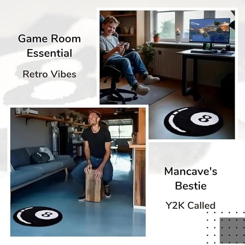 Slothy Fafi 8 Ball Rug - 32 Inch White & Black Hypebeast and Aesthetic Rugs for Bedroom & Living Room - Y2K Room Decor thumbnail 5