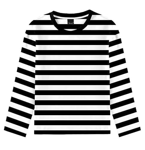 Remimi Kids Striped Shirts Long Sleeve Boys Girls Crew Neck Holiday Tshirts 3-14 Years - Image 1