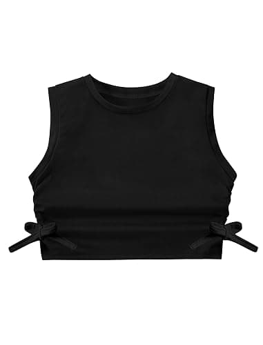 EXARUS Girl's Crop Tank Tops Dance Ribbed Knit Sleeveless Round Neck Racerback Casual Cute Cropped Top 6-12Y - Image 1